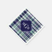 Serviette En Papier Mint Marine Blanc Preppy Madras Quatrefoil Monogra (Coin)