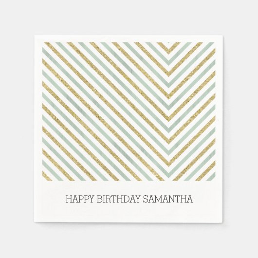 Serviette En Papier Mint or et blanc Chic Chevron Personnalisé (Devant)