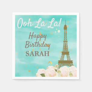 Serviette En Papier Mint Turquoise Gold Paris Tour Eiffel Fête d'anniv