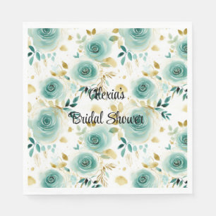 Serviette En Papier Mint Vert Blanc or Rose Floral