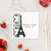 Serviette En Papier Mint Vert Damask Tour Eiffel Mariage (En situation)