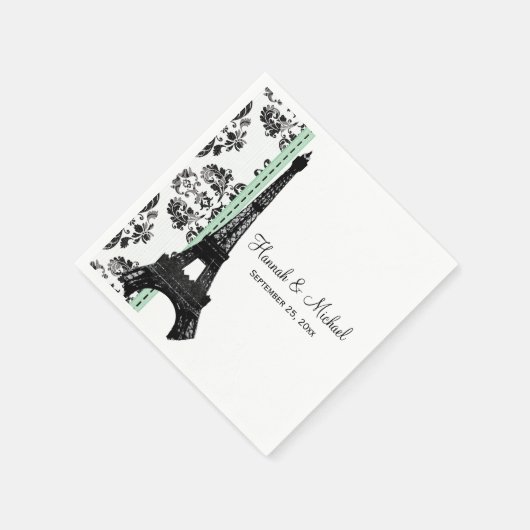 Serviette En Papier Mint Vert Damask Tour Eiffel Mariage (Coin)