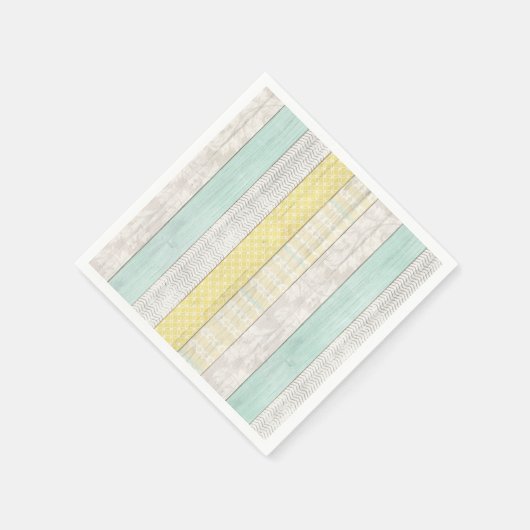 Serviette En Papier Mint & Yellow Boho Motif Géométrique Bois Rustique (Coin)
