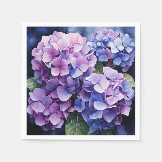 Serviette En Papier Minuit Jardin Violet Hydrangea Aquarelle (Devant)