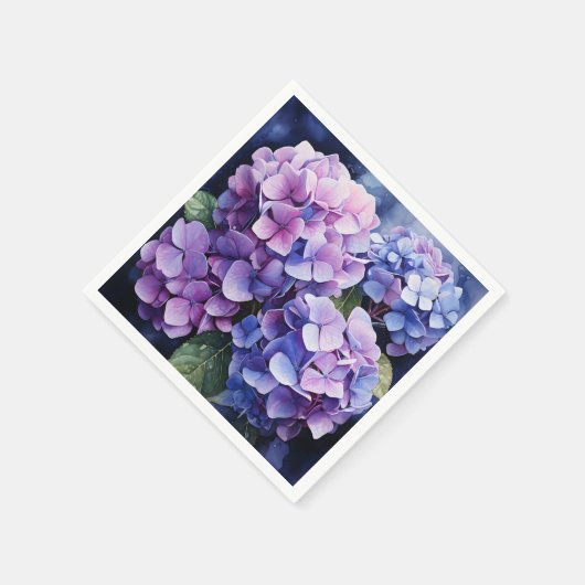 Serviette En Papier Minuit Jardin Violet Hydrangea Aquarelle (Coin)