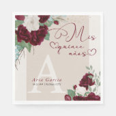 Serviette En Papier Mis Quince Anos Burgundy Ivory Floral Monogramme (Devant)