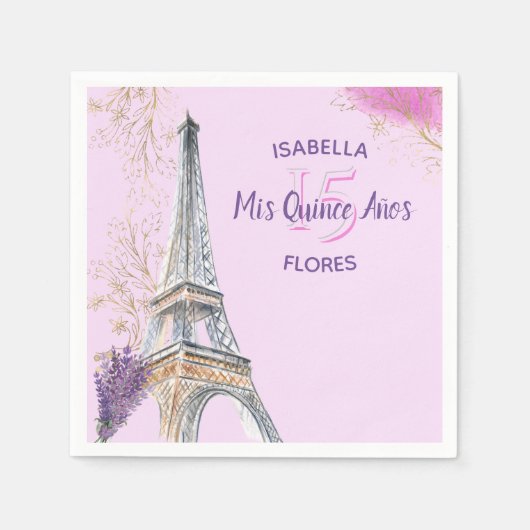 Serviette En Papier Mis Quince Anos Paris Thème Pink Gold Tour Eiffel (Devant)