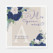 Serviette En Papier Mis Quince Anos Royal Blue Ivory Floral Monogramme (Devant)