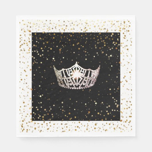 Serviette En Papier Miss America Silver Crown Gold Stars Papier Napkin (Devant)
