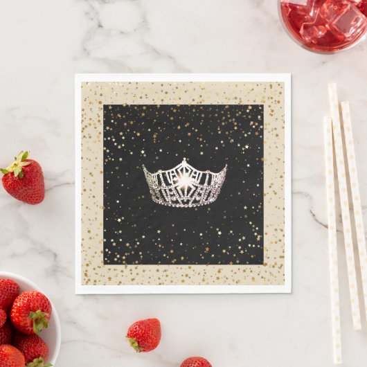 Serviette En Papier Miss America Silver Crown Gold Stars Papier Napkin (En situation)