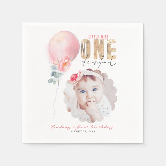 Serviette En Papier Miss Onederful Pink Balloon 1er Anniversaire Photo (Devant)