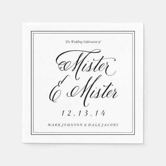 Serviette En Papier Mister & Mister Mariage serviettes en noir et blan (Devant)