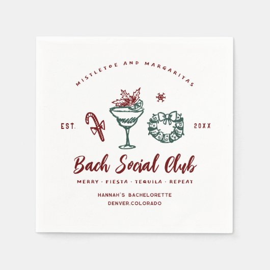 Serviette En Papier Mistletoe et Margaritas | Bachelorette de Noël (Devant)