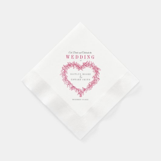 Serviette En Papier Mistletoe ligne art rouge blanc mariage personnali (Coin)