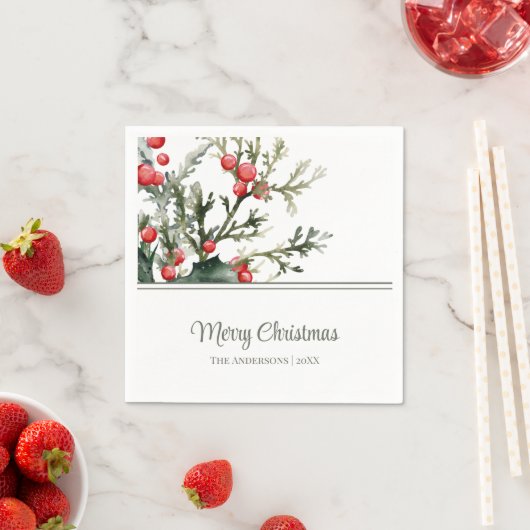 Serviette En Papier Mistletoe moderne Joyeux Noël (En situation)