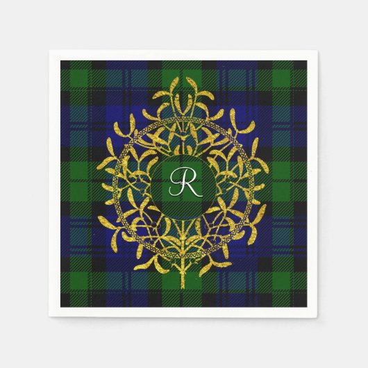 Serviette En Papier Mistletoe Or Monogramme Plaid Blackwatch (Devant)