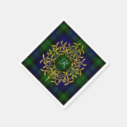 Serviette En Papier Mistletoe Or Monogramme Plaid Blackwatch (Coin)