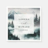 Misty Mountain Moon Pine Forest Mariage Napkins