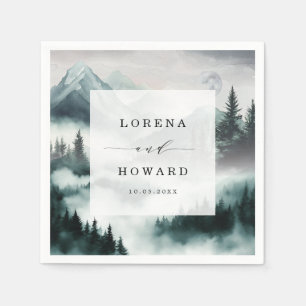 Serviette En Papier Misty Mountain Moon Pine Forest Mariage Napkins