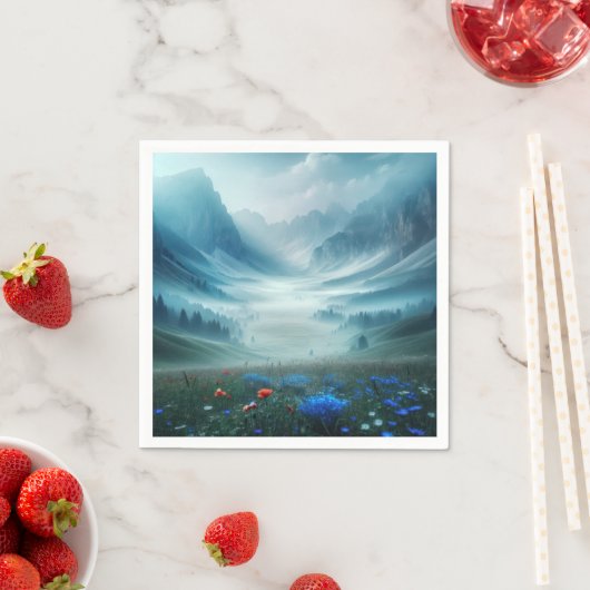 Serviette En Papier Misty Mountain Valley Avec Fleurs sauvages (En situation)