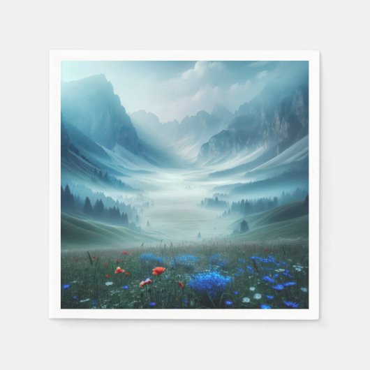 Serviette En Papier Misty Mountain Valley Avec Fleurs sauvages (Devant)
