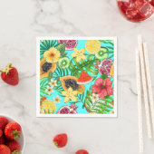 Serviette En Papier Mix-fruit tropical, fleurs et feuilles en bleu (En situation)