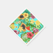 Serviette En Papier Mix-fruit tropical, fleurs et feuilles en bleu (Coin)