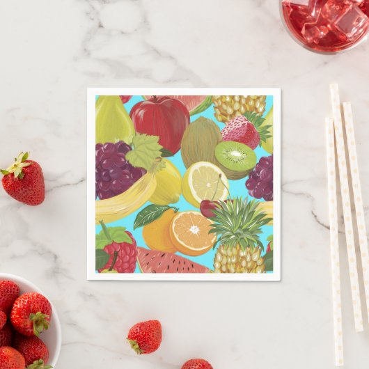 Serviette En Papier Mixed Tropical Fruit Illustration Pattern (En situation)