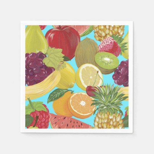 Serviette En Papier Mixed Tropical Fruit Illustration Pattern (Devant)
