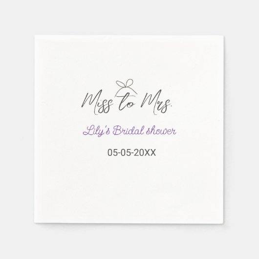 Serviette En Papier Mlle à Mme douche nuptiale ajouter nom date année  (Devant)