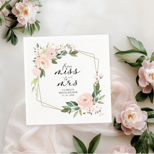 Serviette En Papier Mlle à Mme Pink Blush Fête des mariées géométrique
