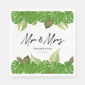 Serviette En Papier Mme Modern Tropical Feuille Script Mariage (Devant)