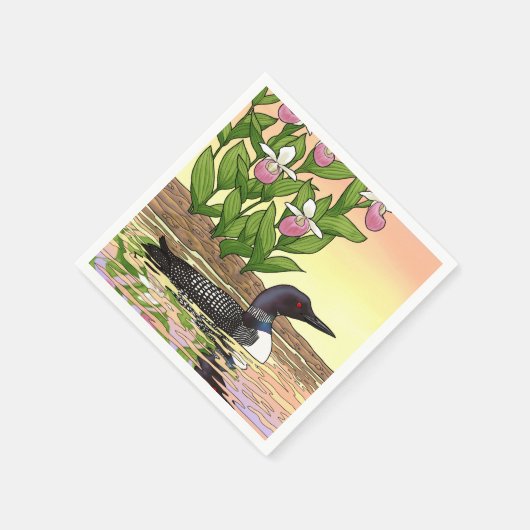 Serviette En Papier MN State Bird Flower Loon Lady Slipper (Coin)