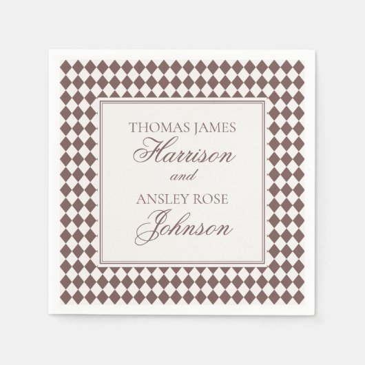 Serviette En Papier Mocha Brown Harlequin Checkered Wedding (Devant)