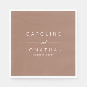 Serviette En Papier Mocha minimal moderne Script Brown Mariage personn