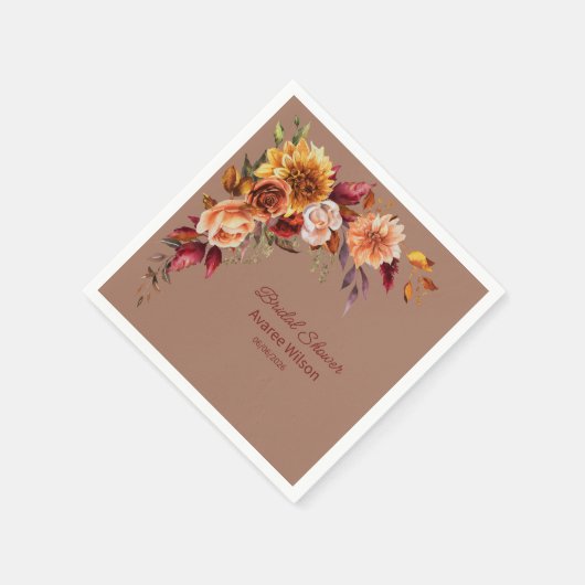 Serviette En Papier Mocha Mousse avec douche à fleurs d'automne (Coin)