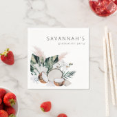 Serviette En Papier MOD Cocnut Coral & Blanc Floral Nom Party (En situation)
