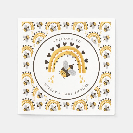 Serviette En Papier Mod Rainbow Bumblebee Miel Bee Baby shower (Devant)