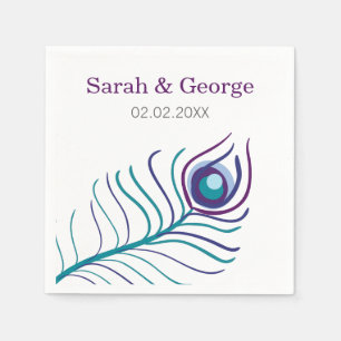 Serviette En Papier Mod violet, bleu turquoise paon mariage serviette