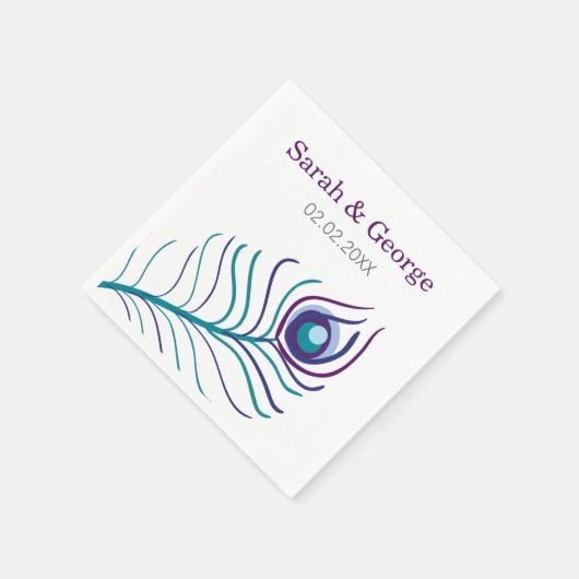 Serviette En Papier Mod violet, bleu turquoise paon mariage serviette (Coin)