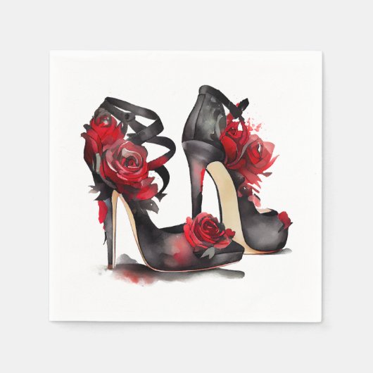 Serviette En Papier Mode Vampy | Strappy Ankle Stilettos avec Rose (Devant)