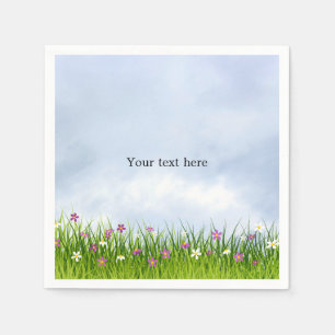 Serviette En Papier Modèle, Ciel bleu et Fleurs d'été,