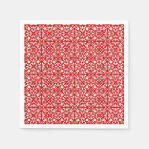 Serviette En Papier Modèle Damas médiéval, rouge et blanc