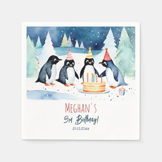 Serviette En Papier Modèle d'anniversaire d'hiver de Penguin dans l'Ar (Devant)