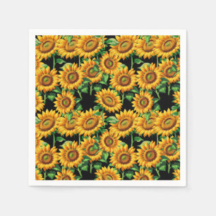 Serviette En Papier Modèle de Cottagecore à Fleur de Tournesol Noir