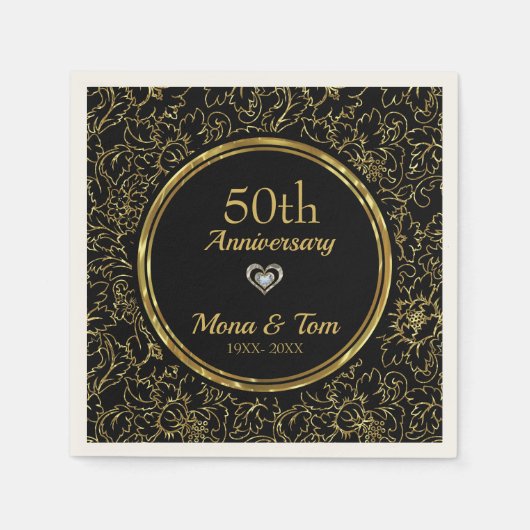 Serviette En Papier Modèle de Damas Floral Or (Devant)