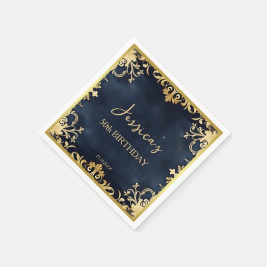 Serviette En Papier Modèle de fête d'anniversaire en noir et or (Coin)