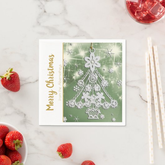 Serviette En Papier Modèle de l'ornement d'arbre de Noël blanc (En situation)