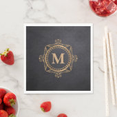 Serviette En Papier Modèle de mandala décoratif en monogramme noir (En situation)