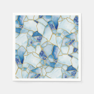 Serviette En Papier Modèle de mosaïque de verre de mer aquarelle bleu
